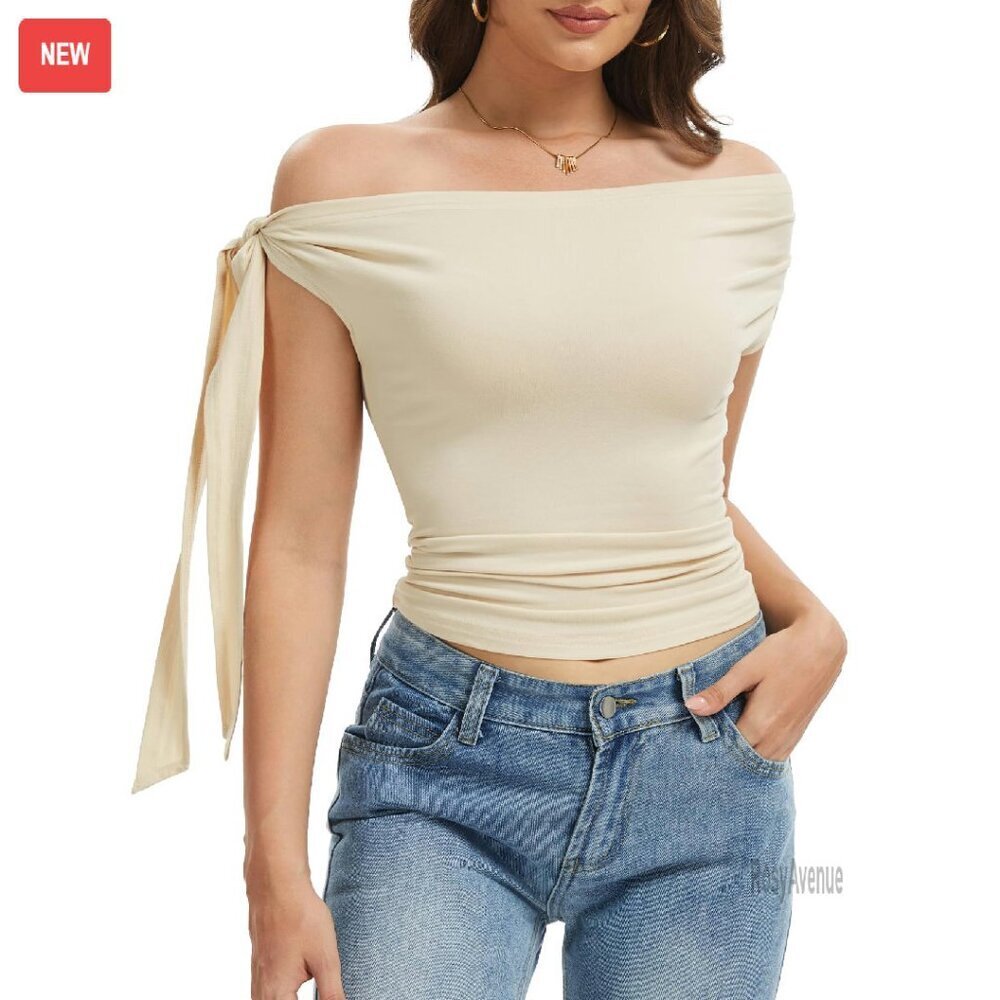 Off Shoulder Asymmetrical Crop Top Y2K Slim Fit Ruched Tank